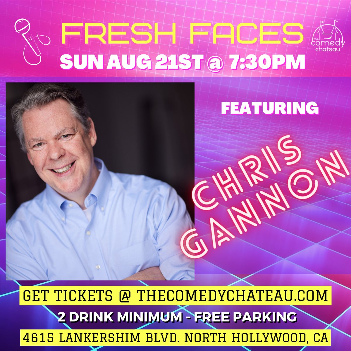 VoiceoversChris's tweet photo. If you're in LA this weekend, I'll be at The Comedy Chateau in North Hollywood, Sunday night. 
Show time 7:30  Tickets- (Free if you use promo code "GANNON")
https://t.co/u7j8vYn5Tx https://t.co/ARf853vfSL