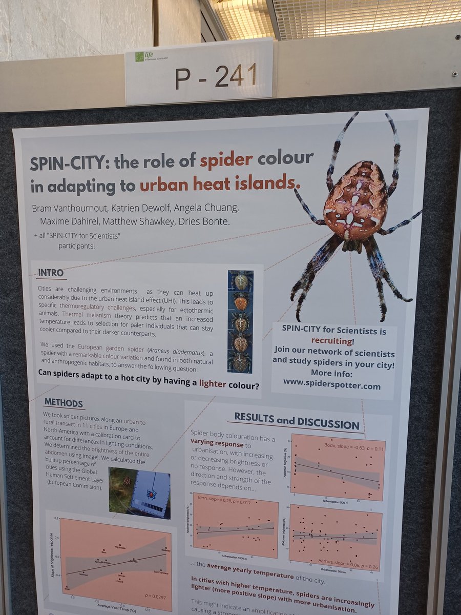 Curious about the SPIN-CITY project? Come find me at poster 241 at #ESEB2022! Last field season (sep-okt) to join our international network by sampling a city!!!