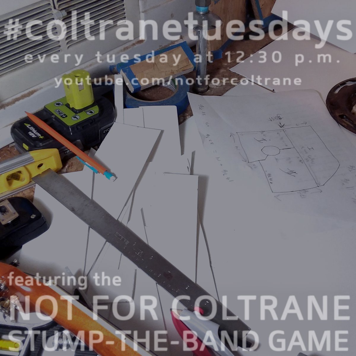NotForColtrane's tweet image. I wouldn't say that it's "almost done," but the end of the bathroom repairs is finally in sight - and it's well past time. So join me there one last time for a #coltranetuesdays show, TODAY (Tuesday) at 12:30 p.m. at youtu.be/aovWiQv6aDo
#music #webcast #nfcstumptheband