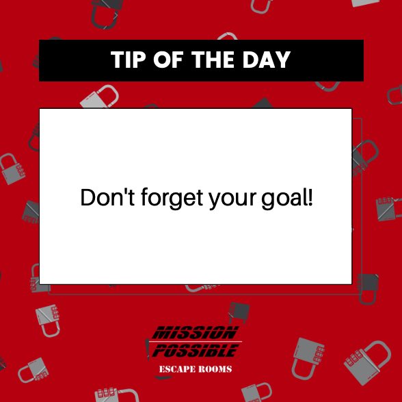 MPEscape's tweet photo. Today’s tip of the day! Don’t get distracted and forget what is important! 🤩🤩 #missionpossibleescaperooms2 #tuesdaytip https://t.co/iKpWLMUVMN