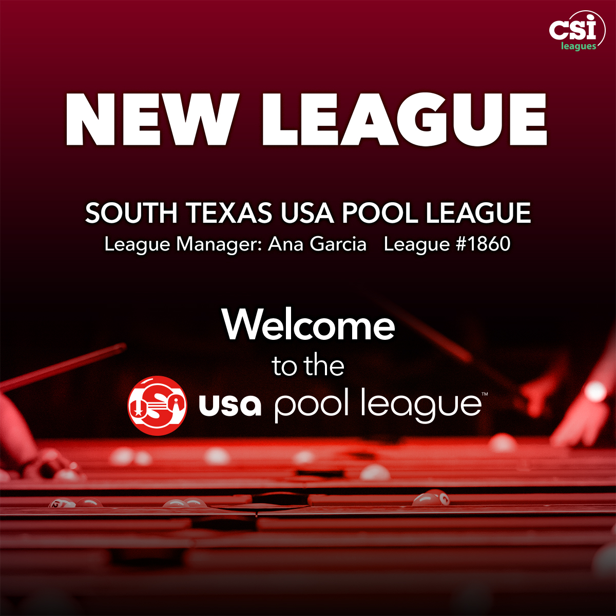 Please help us in welcoming our newest USA Pool League Manager, Ana Garcia! 🥳 Ana will be managing the South Texas USA Pool League.

#USAPoolLeague #USAPL #CSILeagues #8ball #9ball #10Ball #Billiards #Pool #PoolLeagues #WeArePool