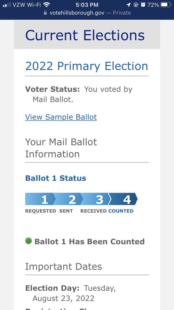 mcclellantv's tweet photo. Ballot status: 🟢 Counted. 

Don’t miss your chance to exercise your right to vote. If you vote by mail, you can easily track your ballot to make sure it gets to your election office.

#HelpAmericaVote #BeAVoter #ElectionDay #VoteHillsborough #AreYouReadyToVote #Counted https://t.co/MMnk5weJxF
