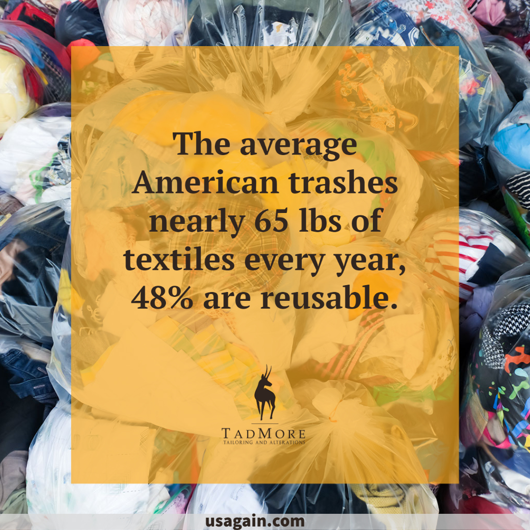 Three great tips for cutting down this waste are: 
1. LOVE what you buy 
2. buy quality
3. repair what you have

#TMTailor #tipsfromthetailor #Tuesdaytips #sustainablefashion #sustainabletips #fashionfortheplanet #sustainabilitywarriors #endfastfashion #wardroberehab