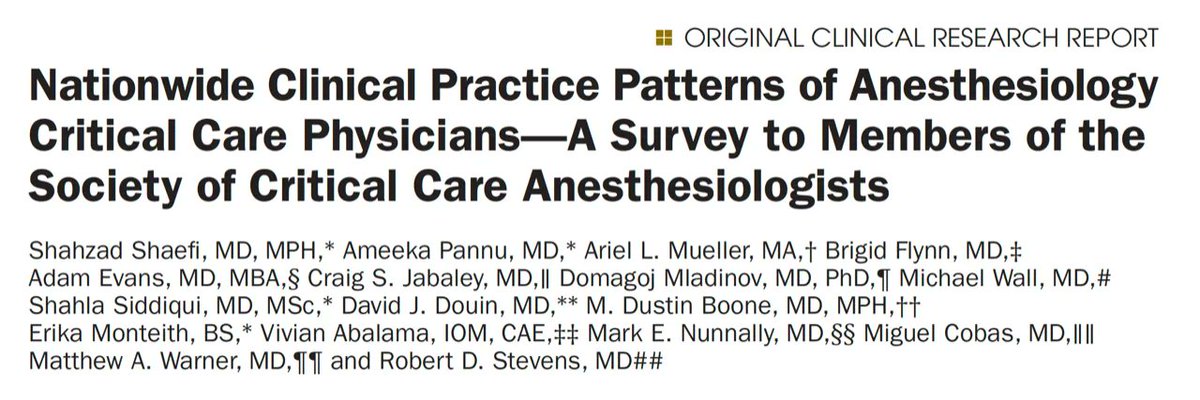 SOCCA Research Committee’s “Nationwide Clinical Practice Patterns of Anesthesiology Critical Care Physicians: A Survey to Members of the Society of Critical Care Anesthesiologists” now online: buff.ly/3SQSd7m @SShaefi @WarnerMatthewA @RDStevensMD @mike_wall61 @AmeekaPannu