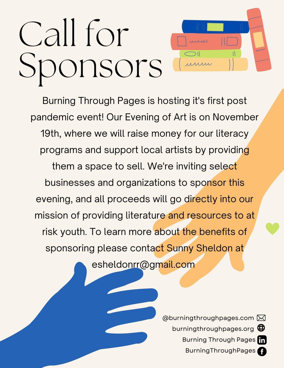 BurningThruPage's tweet photo. Do you know a local business that wants to grow its reach, and sponsor an amazing event and organization in the process?

*Ahem* https://t.co/4CLvM4UFLZ