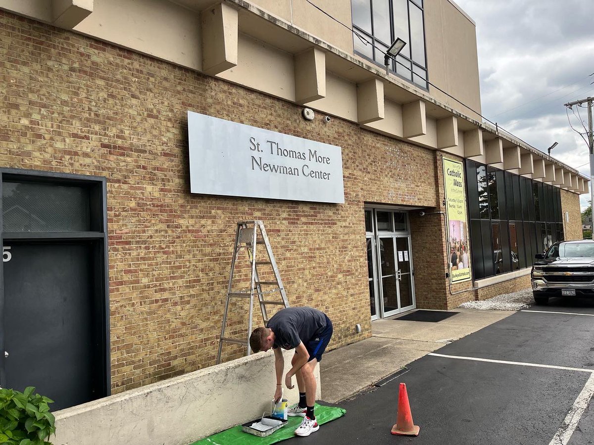 buckeyecatholic's tweet photo. You may have noticed a lot of changes to our sign outside of the building recently! We are in the process of giving it a fresh coat of paint, adding the new logo, and putting on new lettering!

We’re so excited to reveal the new sign soon!

#BuckeyeCatholic #GoBucks https://t.co/TosDuwPKrP
