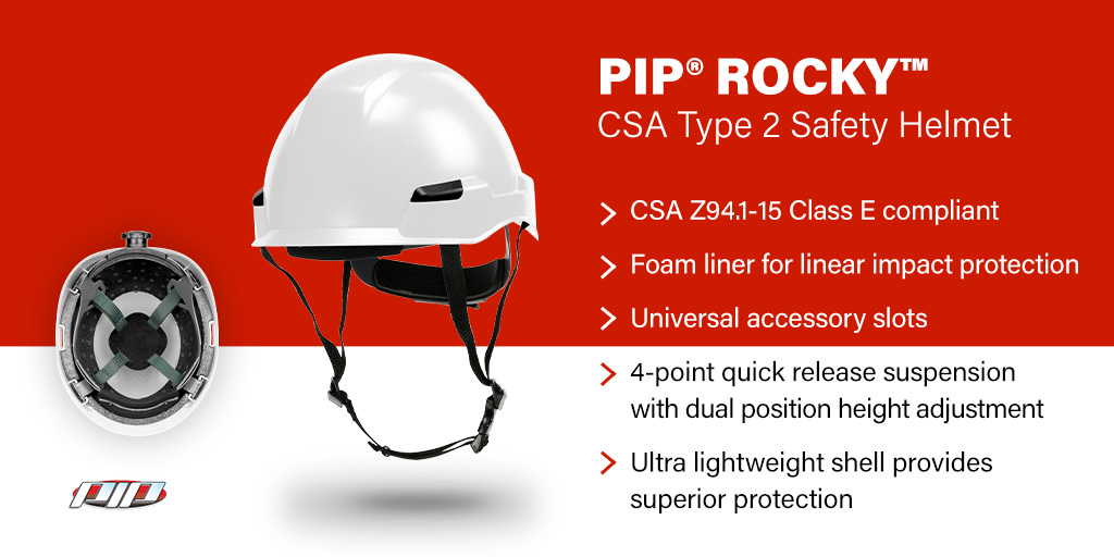 canada_pip's tweet photo. Does your job site require CSA Type 2 head protection? Look no further than PIP’s Rocky™ safety helmet featuring a lightweight ABS/Polycarbonate protective shell and internal foam liner. Put the Rocky™ to the test on your job site: https://t.co/ZFWClyvg55
#pipsafety https://t.co/WcSsiAEAuu