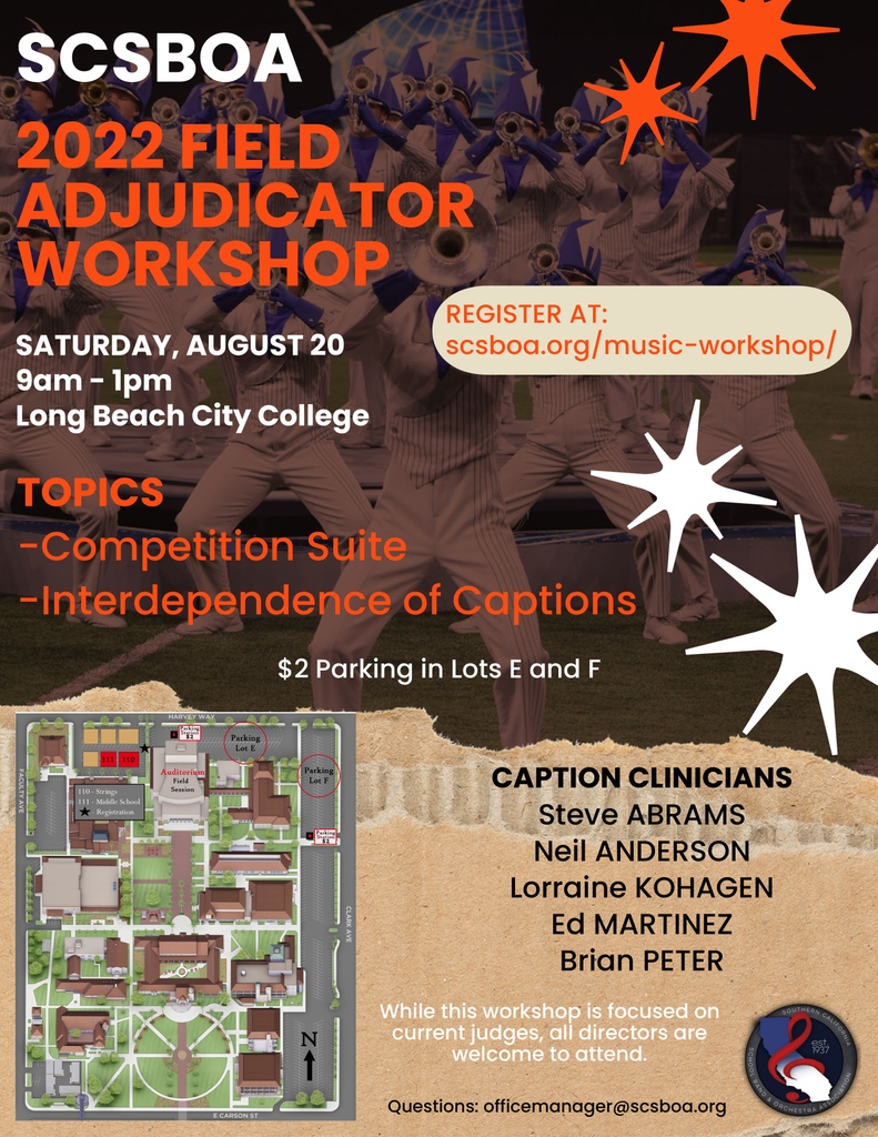 2022 SCSBOA Field Adjudicator Workshop
------------
Register: scsboa.org/music-workshop