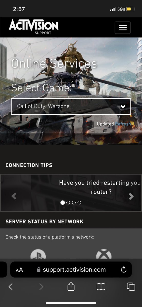 Big_DaddySlab's tweet photo. Can someone update me when shit gets fixed?! @ATVIAssist  @Activision #warzonedown #COD #CallofDutyWarzone https://t.co/0t3Jh7sKsI