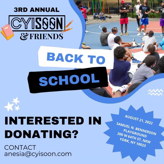 BigCyi's tweet photo. If you are interested in donating items (school supplies, prizes etc.) for our 3rd Annual CYISOON &amp; Friends please contact anesia@cyisoon.com! 

#countyourselfin #soon #backtoschool #nyc #donate https://t.co/r58fp4LxMb