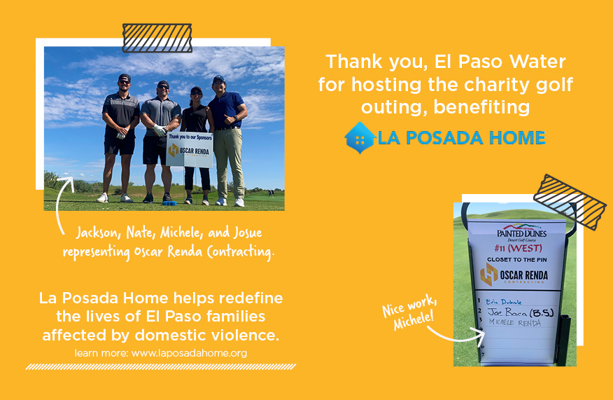 Big thank you to <a href="/EPWater/">El Paso Water</a> for organizing a fantastic charity golf outing, benefitting La Posada Home, which provides long-term services for women and children who are survivors of domestic violence. Our Oscar Renda Contracting team had a great time – all for a great cause!