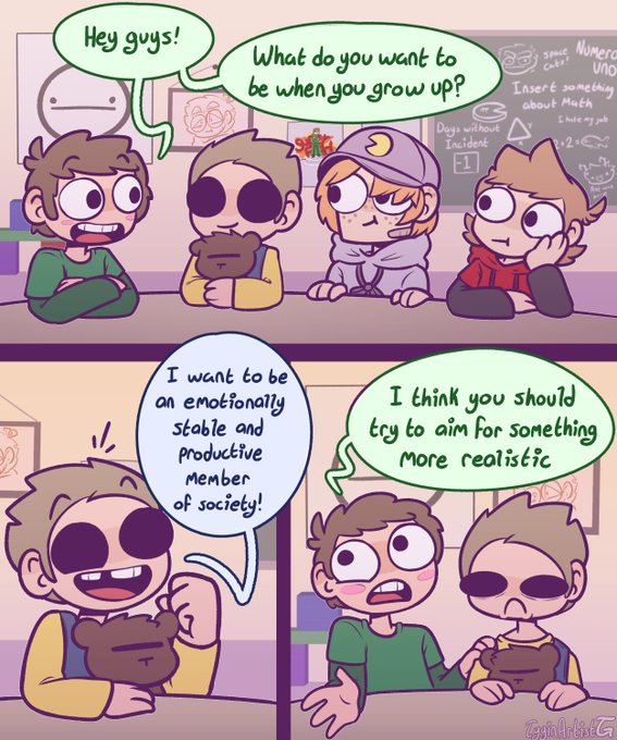 Daily Eddmatt on X: On 9/7/19 the official Eddsworld account posted a  drawing which shows Tom hitting Matt against the roof with his beard  unbothered, and Edd looking at Matt concerned, which