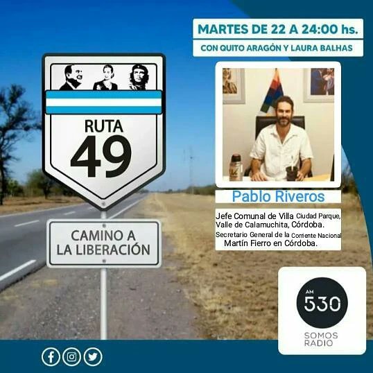 defierroradio's tweet photo. Ruta 49, El Camino de la Liberación 
🛣️4️⃣9️⃣ 🇦🇷

🎉 Subite a la Ruta de la Justicia Social 🎉
Conducen @quitoaragon  y @LauraBalhas 

Vamos a estar charlando con:
🎙️ @CachorroGodoy
🎙️ @pablojriveros 
🎙️ Mariano Fernández
🎙️ Noelia Nuñez 

¡De 22 a 24hs en @somosradioam530!
#Ruta49 https://t.co/84EaCAzY20