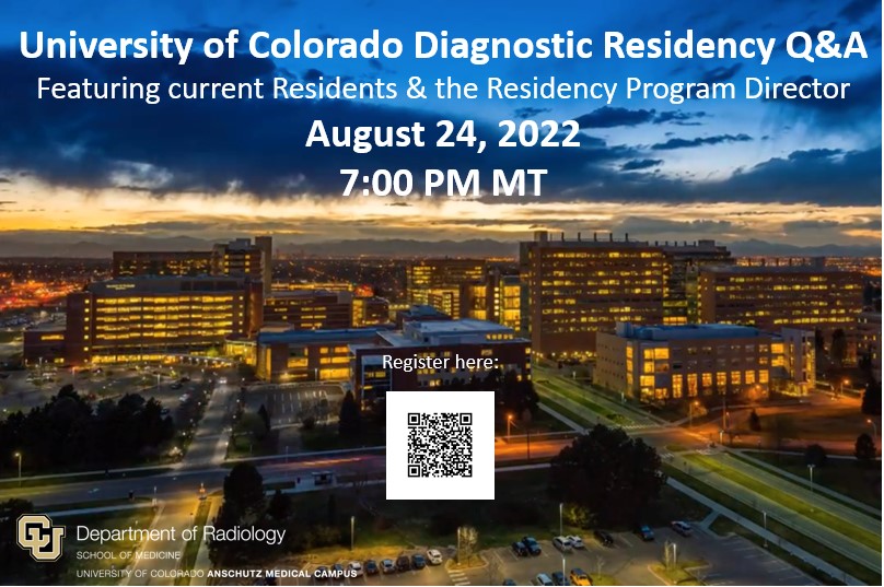 Interested in our #DiagnosticRadiologyResidency?
Join us for a Virtual Q&A Session 8/24 at 7 PM MT. 
Be sure to register and submit questions in advance!
#MedStudentTwitter #MedTwitter #NRMP #DiagnosticRadiology #Radiology