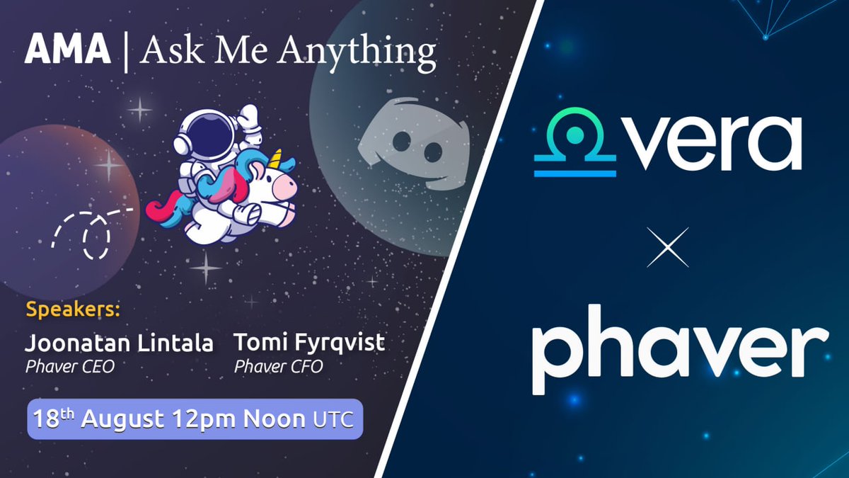VeraNFTs's tweet photo. 🚨 AMA and WL Giveaway 🚨

We will host @phaverapp CEO @joonatanlintala and CFO @fyrkkari  in our Discord, Thursday at 12 Noon UTC. 👀👀

@phaverapp is the share-to-earn social on @LensProtocol  📲

Attendees will gain WL access to @LensProtocol and @phaverapp  #WLGiveaway  👀🥰 https://t.co/umc4uFKbwK
