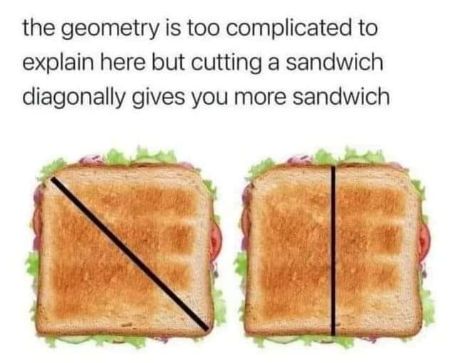 TheFlaBar's tweet photo. Well, we're probably gonna regret tweeting this later when we can't keep up with the comments &amp; notifications😂, but here goes ... 

"#LawTwitter ... when it comes to cutting your sandwich, are you on #TeamRectangle or #TeamDiagonal? Please explain your answer." 

*ducks* 🫣🫣 https://t.co/0qechOYF26