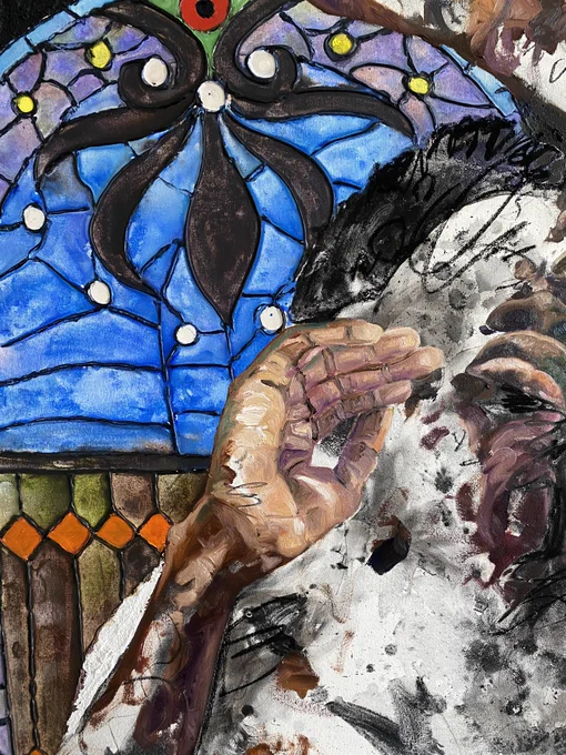 Close ups and details. It's a lot thicker in  acrylic, oil, ink, charcoal, sand, water from Oceans, Lakes, And Rivers with connections to Black or personal history mixed into the paints/ink. 