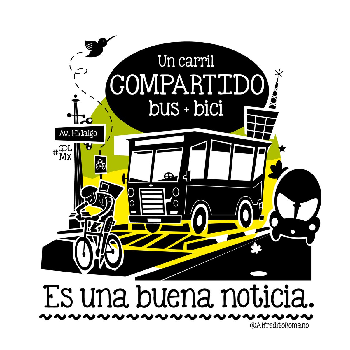 Elton_Osorio's tweet image. Priorizar el transporte público. ES UNA BUENA NOTICIA. 

Chula ilustración del buen @AlfreditoRomano 

#BusBici