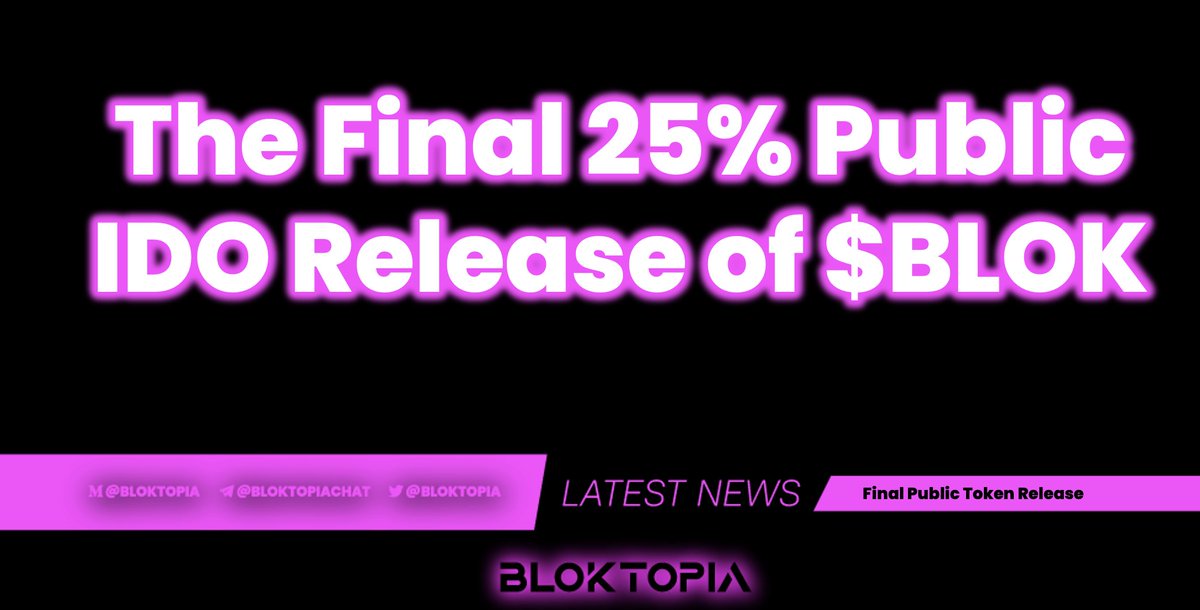 The Final 25% of Public IDO is available to claim from your #launchpad <a href="/SeedifyFund/">Seedify</a> <a href="/Oxbull5/">Oxbull</a> <a href="/TrustPad/">TrustPad</a> <a href="/PolkaFoundry/">Polka Foundry</a> 

#BLOK $BLOK #Bloktopia #IDO #Vesting