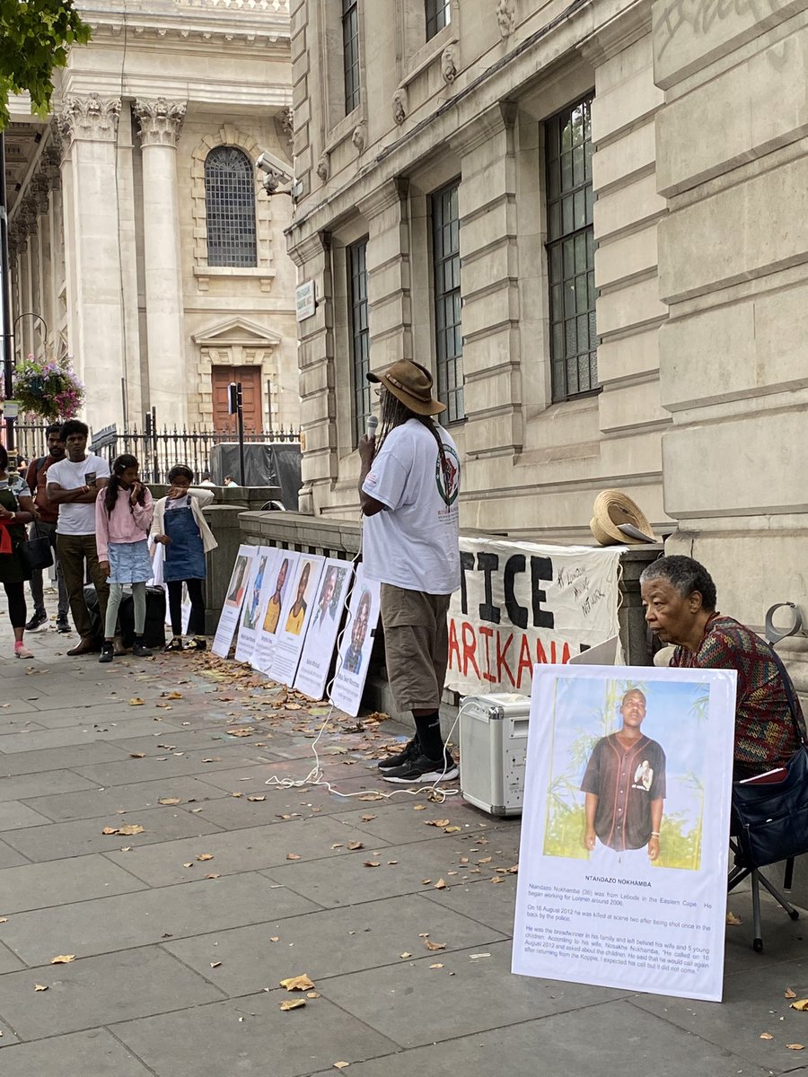 ja_mrtnz's tweet photo. 10 Years Since the #MarikanaMassacre: Still No Justice, Still No Peace
We are outside the High Commission of South Africa to commemorate the ten-year anniversary of the massacre of 34 striking workers by the police at MarikanaPlatinumMine, a British mining company #Lonmin https://t.co/IAMV1BRzO6