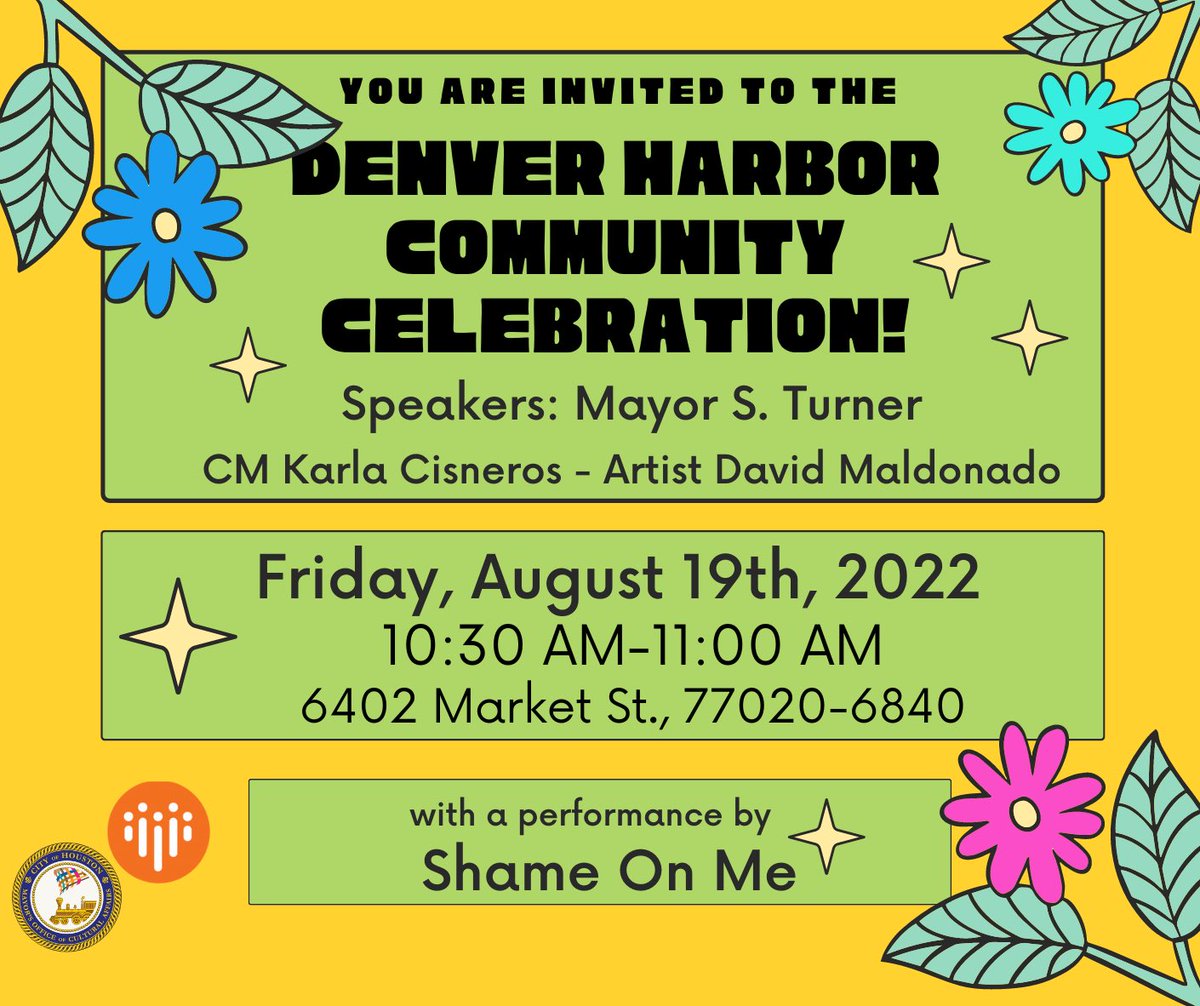Come join us this Friday, Aug. 19th, as we laud the new mural at the Denver Harbor Multi-Service Center by David Maldonado!