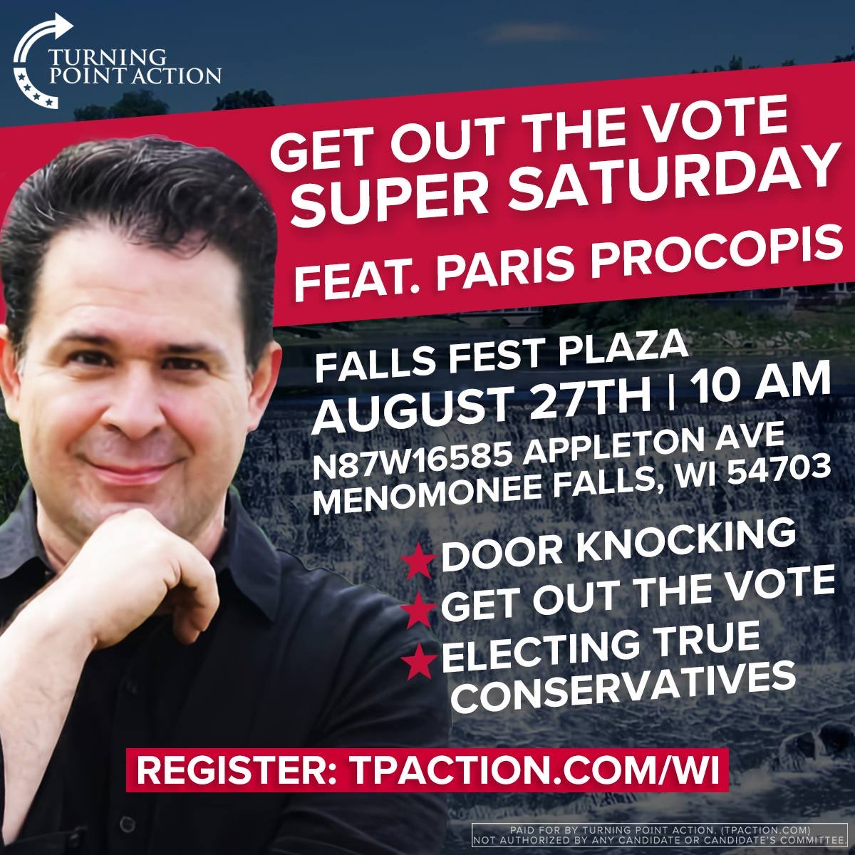 TPAction's tweet photo. WISCONSIN: Join us on Saturday, AUGUST 27th as we #GetOutTheVote for @RonJohnsonWI 🇺🇸 We are working overtime to save America and it all starts at the grassroots!
RSVP Today 👉🏼 https://t.co/IOCYxksjPk
#KnockDoors #WinElections https://t.co/FNCz1ApSCn