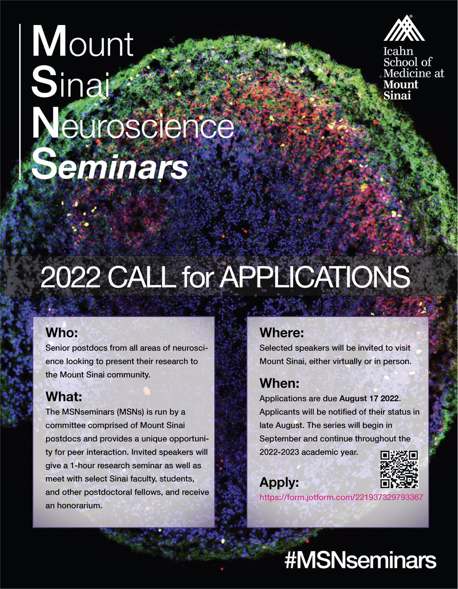 Friedman Brain Institute (@sinaibrain) on Twitter photo Just 2⃣ days left to submit your #MSNseminars applications! Senior postdocs in ALL fields related to #neuro are invited to share their exciting research & visit NYC faculty/trainees at <a href="/IcahnMountSinai/">Icahn School of Medicine at Mount Sinai</a>! APPLY👉form.jotform.com/221937329793367 Just 2⃣ days left to submit your #MSNseminars applications! Senior postdocs in ALL fields related to #neuro are invited to share their exciting research & visit NYC faculty/trainees at <a href="/IcahnMountSinai/">Icahn School of Medicine at Mount Sinai</a>! APPLY👉form.jotform.com/221937329793367
