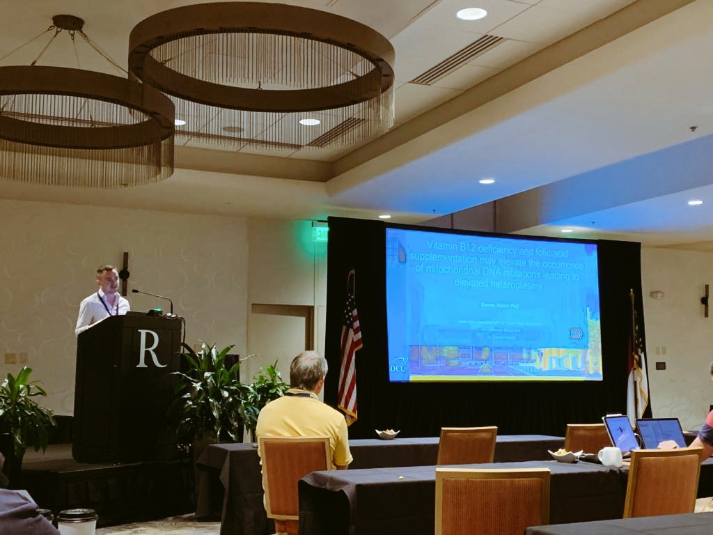 DarrenWalshPhD's tweet photo. Was delighted to get the opportunity to present my research on one-carbon metabolism and mitochondrial DNA today in North Carolina at #Folate22 #FASEB https://t.co/l5dJ1EWXsR