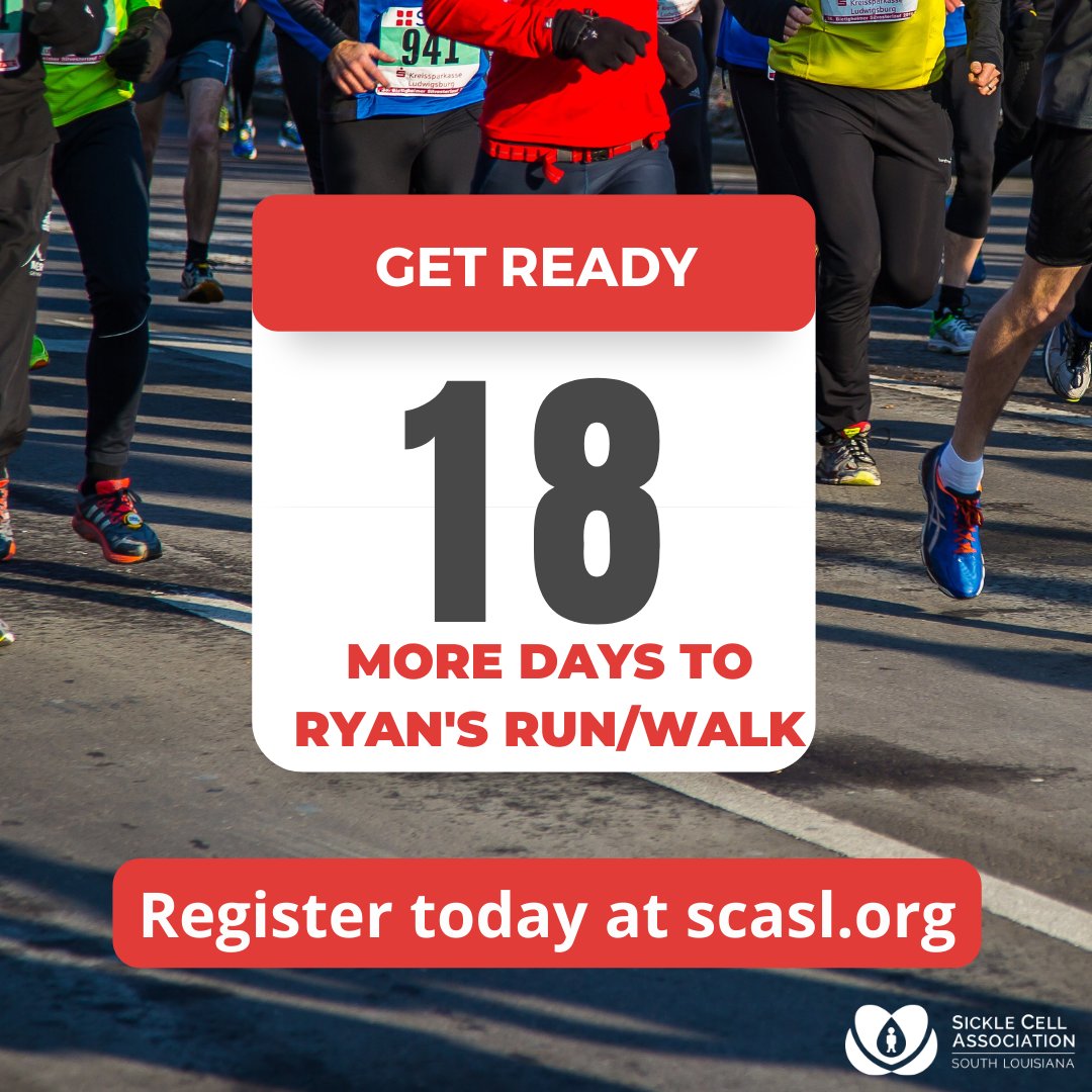 BRSickle's tweet photo. We're 18 days away from Ryan's Run/Walk! Who is excited? Don't forget to register and support the Sickle Cell Warriors in our community. Ryan's Run/Walk is Sept. 3rd at 8 am!
#SickleCellAwareness #SickleCell #RyansRun https://t.co/jW3643inf3