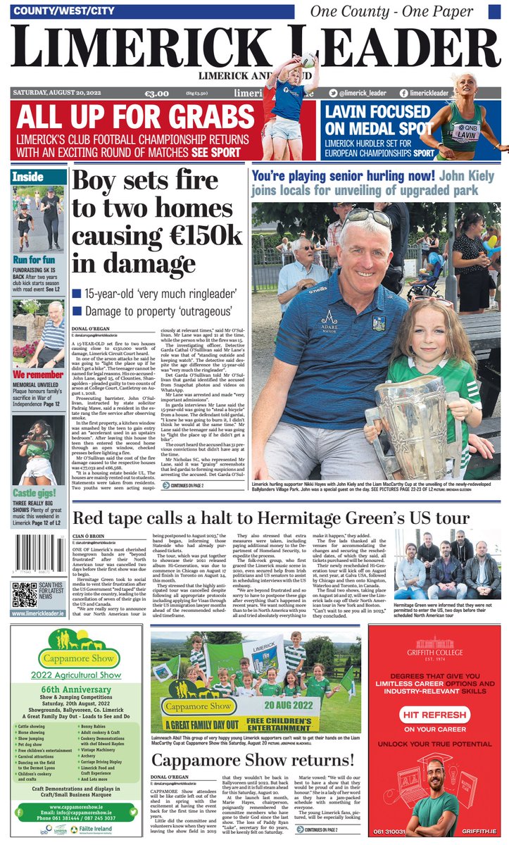 Limerick_Leader's tweet photo. This week's Limerick Leader๐ฐis hot off the presses so make sure to pick up your copy! It's show season which means we look ahead to both @CappamoreS & @LimerickShow and we profile the latest entrants in this year's #LimerickGoingforGold competition - in shops & online for โฌ3 https://t.co/2AV0Z3YJdo