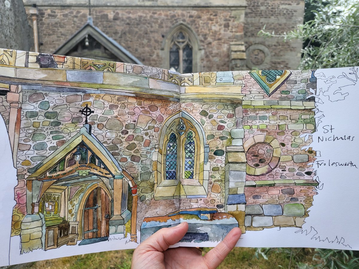 #stnicholaschurch #frolesworth #leicestershire today. Zoomed in because of that gorgeous porch. Hard to see on a photo but the yellow glow from the glass was ace.   A really nice framed poem inside too. Was rather uplifting!  #hayleydrawschurches #leicesterdiocese #artpilgrimage