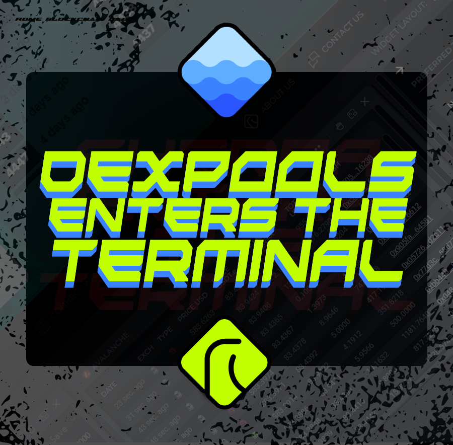 RBLdegen's tweet photo. GM everyone, we are excited to announce that @Dexpools is joining the Terminal as our first Over The Counter trading protocol.

#DeFi #RomeTerminal #dexpools #OTC #blockchain #cryptocurrency #Crypto #Decentralized #terminal https://t.co/0U83vUuuuw