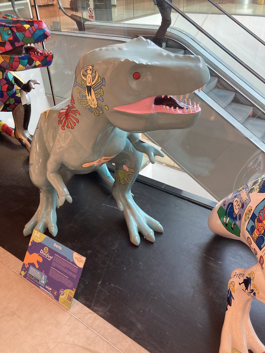 KESAmfl's tweet photo. Lovely to visit the @kesacademy decorated dinosaur in the Forum in Norwich today 👏🏻👏🏻👏🏻 on some beautiful artwork 😊 https://t.co/XrFos7Ymi0