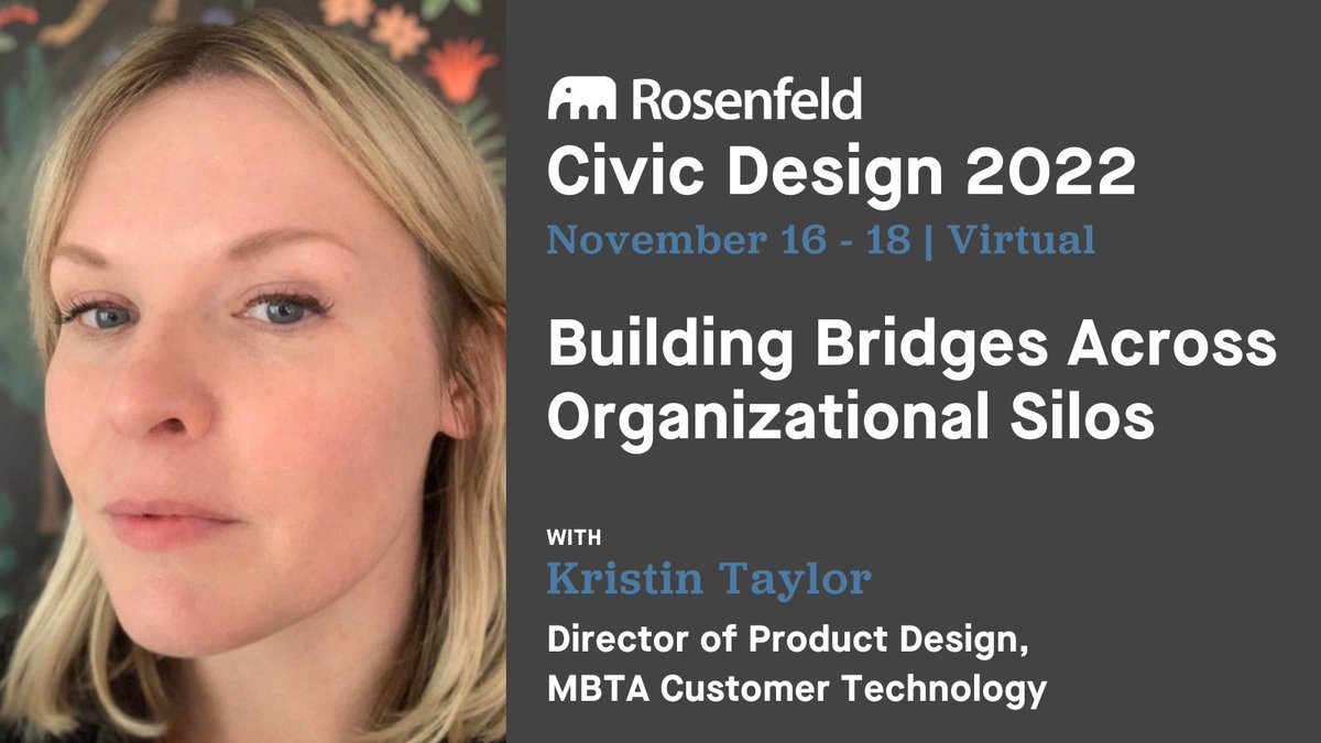 Join me this November at Civic Design 2022! 

I will talk through the challenges our public transit focused civic design team has faced as we've scaled and what we've done to work through those challenges. 

rosenfeldmedia.com/civic-design-2…

Use code TAYLOR-CD2022 for a $75 discount