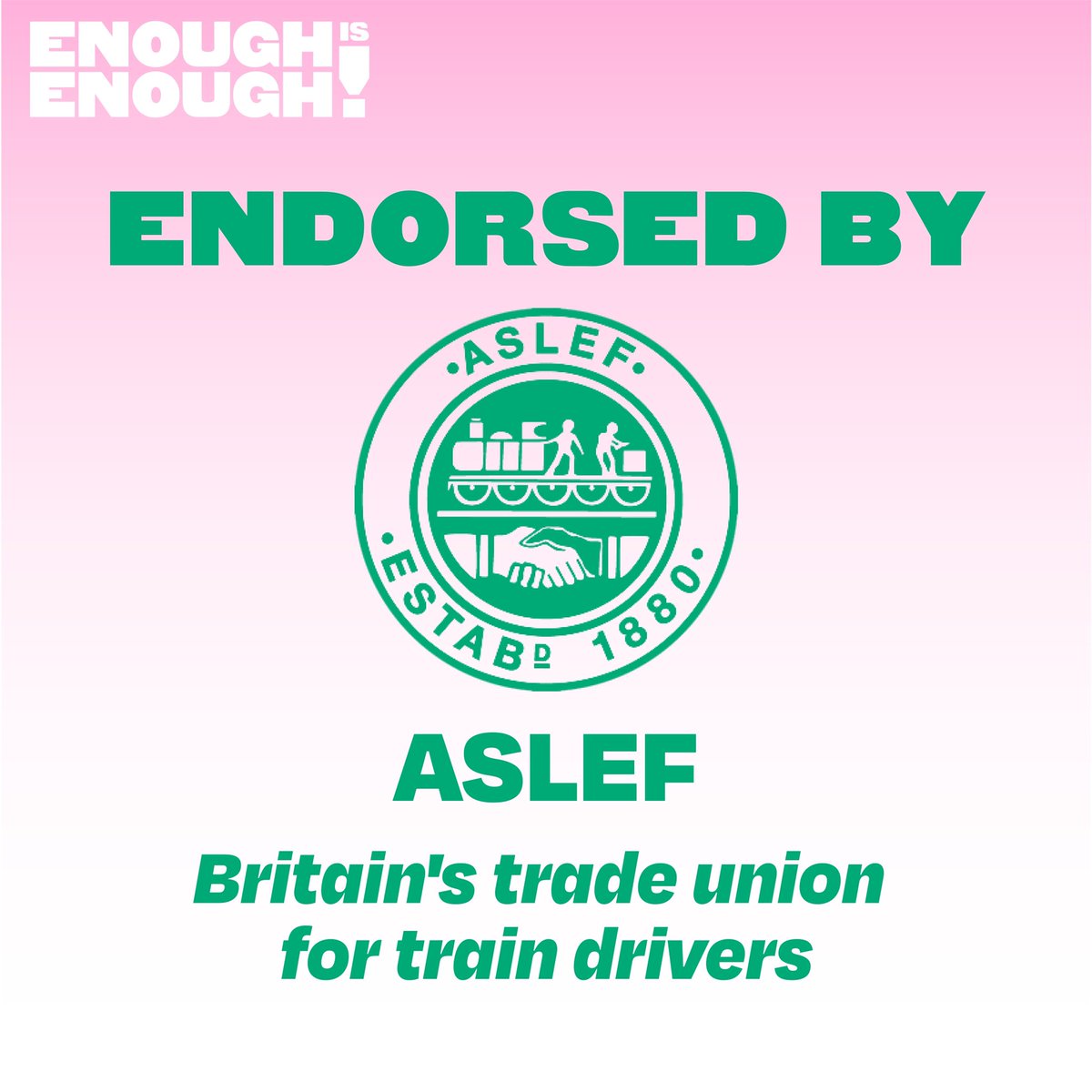 eiecampaign's tweet photo. NEW: #EnoughlsEnough announces latest affiliate to join the campaign.

Welcome aboard, @ASLEFunion! We’re behind you in the fight for a real pay rise and public ownership 👊

Join our growing movement: https://t.co/1SeHcIXdMr https://t.co/xucgx0m68W