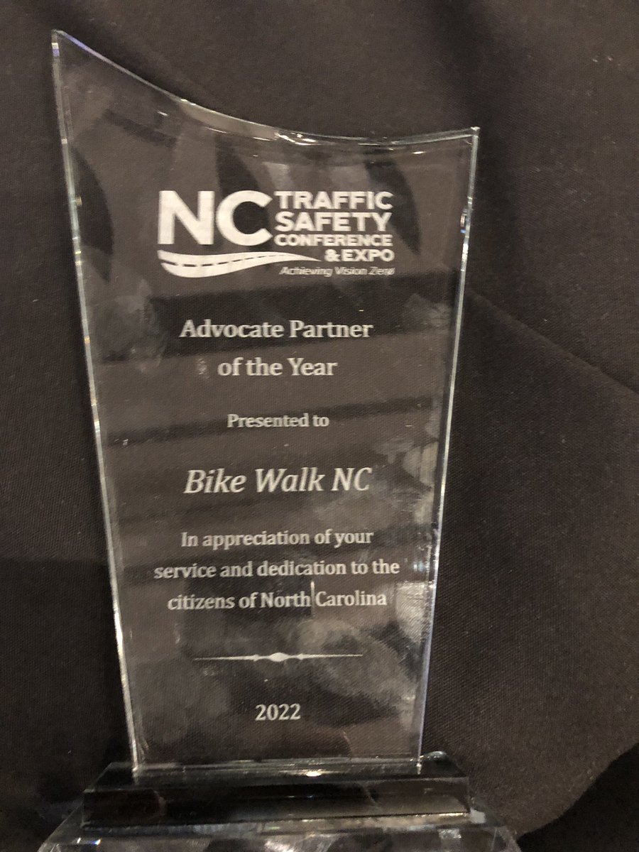 bikewalknc's tweet photo. We are honored to receive @NC_GHSP’s #NCTSC Advocate Partner of the Year Award. We are more dedicated than ever to work for safer streets for the most vulnerable road users. https://t.co/KS6TdO18Hv