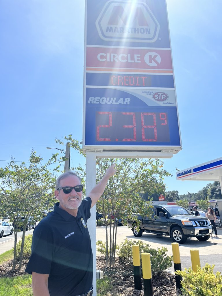 SenatorMcClain's tweet photo. Remember when gas was $2.38 a gallon? We are suffering from a 40-year high inflation. @AFPFlorida rocked Ocala today with their #truecost tour! @SkylarZander @Kat_Cammack #paylessgetmore https://t.co/SkupJqd6te