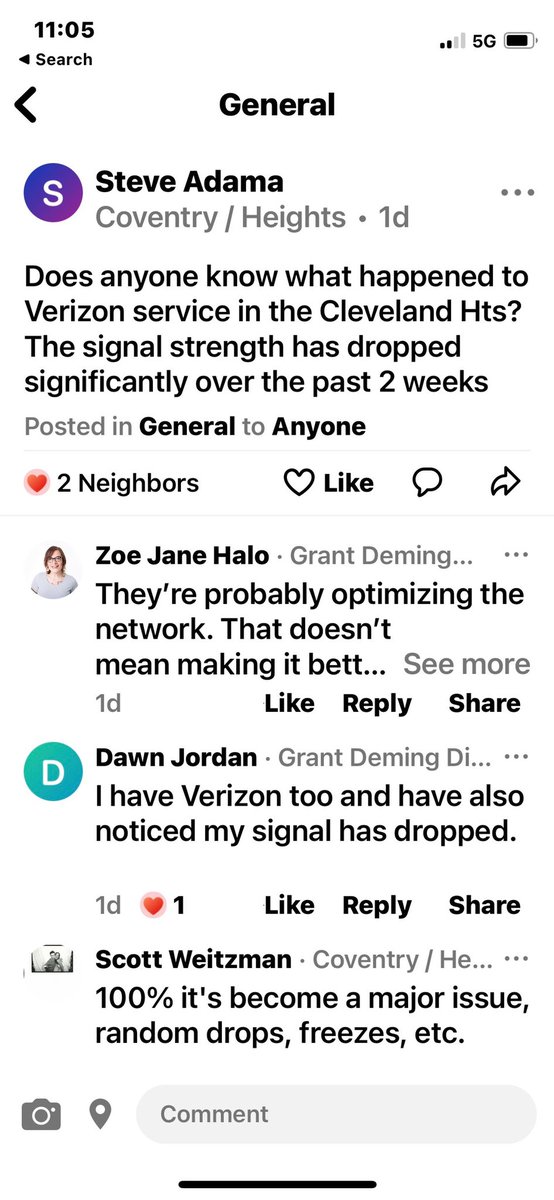 sarahrouth's tweet photo. @Verizon @VerizonSuport It’s not me, it’s you. So troubleshooting isn’t gonna cut it. Take a look at what my neighborhood is saying. https://t.co/jUWXXeYHNm