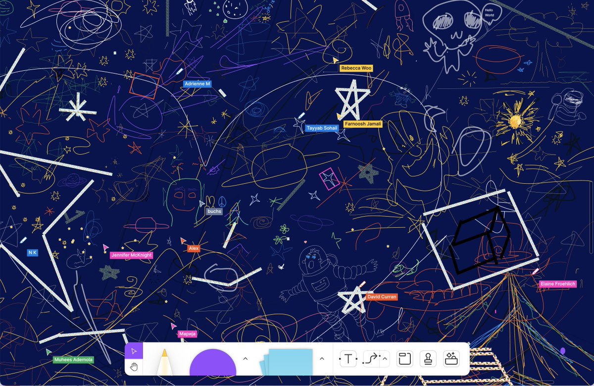 miggi's tweet photo. Wow, this was an experience! hundreds of folks making a universe illustration in @figma FigJam in a workshop by the inimitable @lilibustosli โจโจโจ #FigmaCommonsEdu https://t.co/OYEsjB0SoI