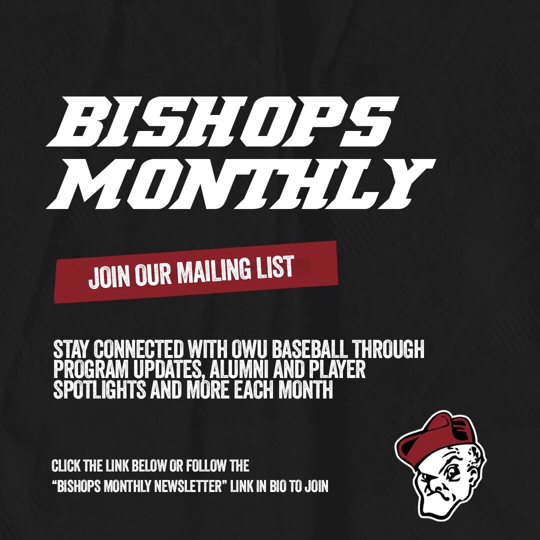 OWU_Baseball's tweet photo. Stay connected with the OWU baseball program by joining our mailing list! #GoBishops 

https://t.co/Luqjd6Md2B https://t.co/OoQKfWa6QF