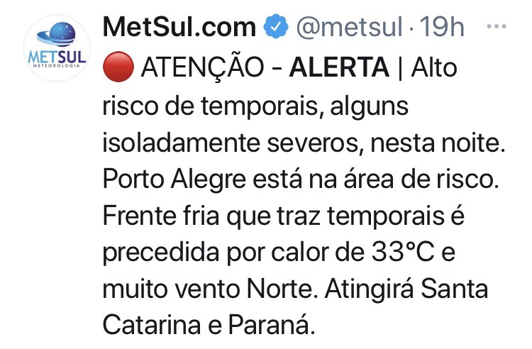 metsul's tweet photo. Olá, @RodrigoMuller76, que não nos segue, gratos pela mensagem. Há profissionais em férias no momento, mas quem está na firma publicou cinco boletins de alerta em https://t.co/cCRIo33qLf desde domingo e seis avisos de nowcasting advertindo para vendavais e granizo. Total? Onze! https://t.co/TXG3ICKIKX