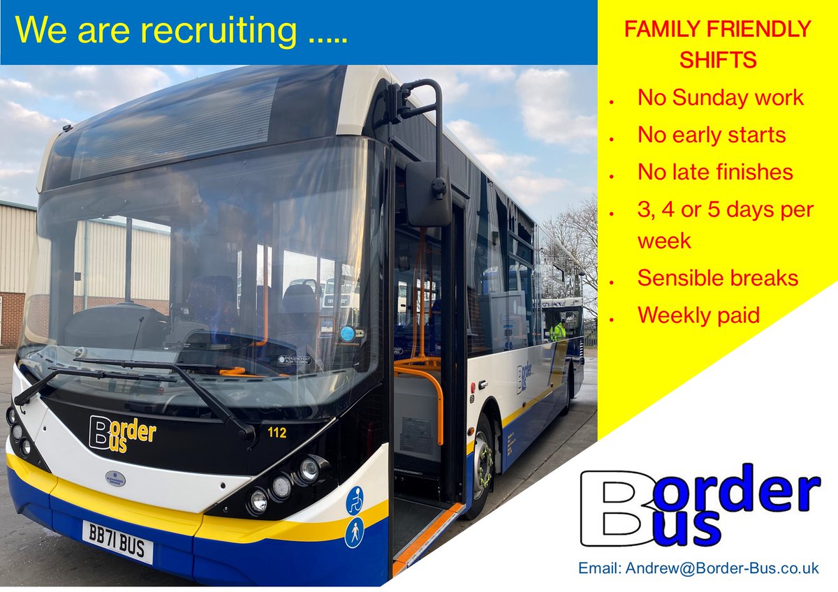 BorderBus's tweet photo. We are recruiting additional bus drivers.
Full time and part time positions available starting in September.
#FamilyFriendlyShifts
Call 01502 714565 or email andrew@border-bus.co.uk to arrange an interview
#BusDriver #PCVDriver #Beccles #Suffolk https://t.co/rXb1XlybhO