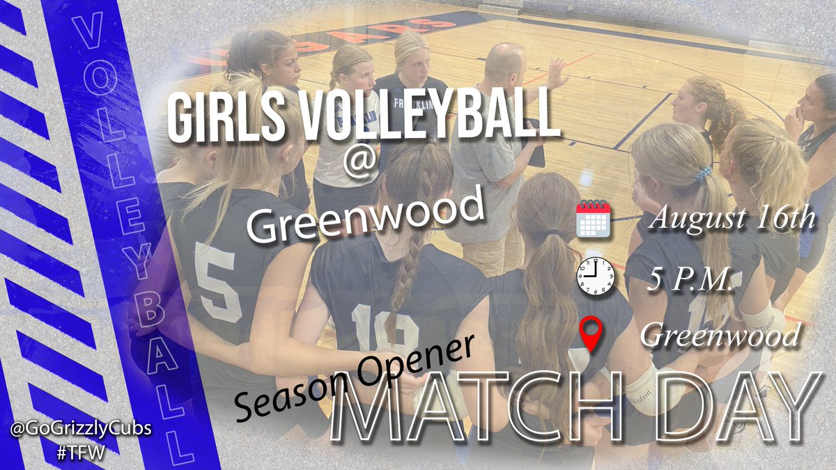 GoGrizzlyCubs's tweet photo. Time for some Mid State Volleyball action. Your Lady Grizzly Cubs Volleyball team opens up on the road at Greenwood tonight to start their season. Have a great season ladies! #TFW https://t.co/FfBg6M0SEG