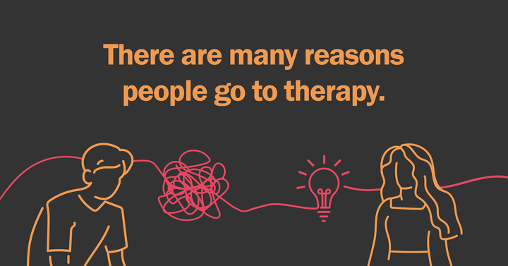 domoreag's tweet photo. There are many reasons people go to therapy. Here are just a few: 

1. To improve their mental health 
2. To cope with big life events
3. To increase self-awareness 
4. To process difficult experiences 
5. To speak with a neutral person 
6. To work through relationship issues https://t.co/D6xzgFf9bd