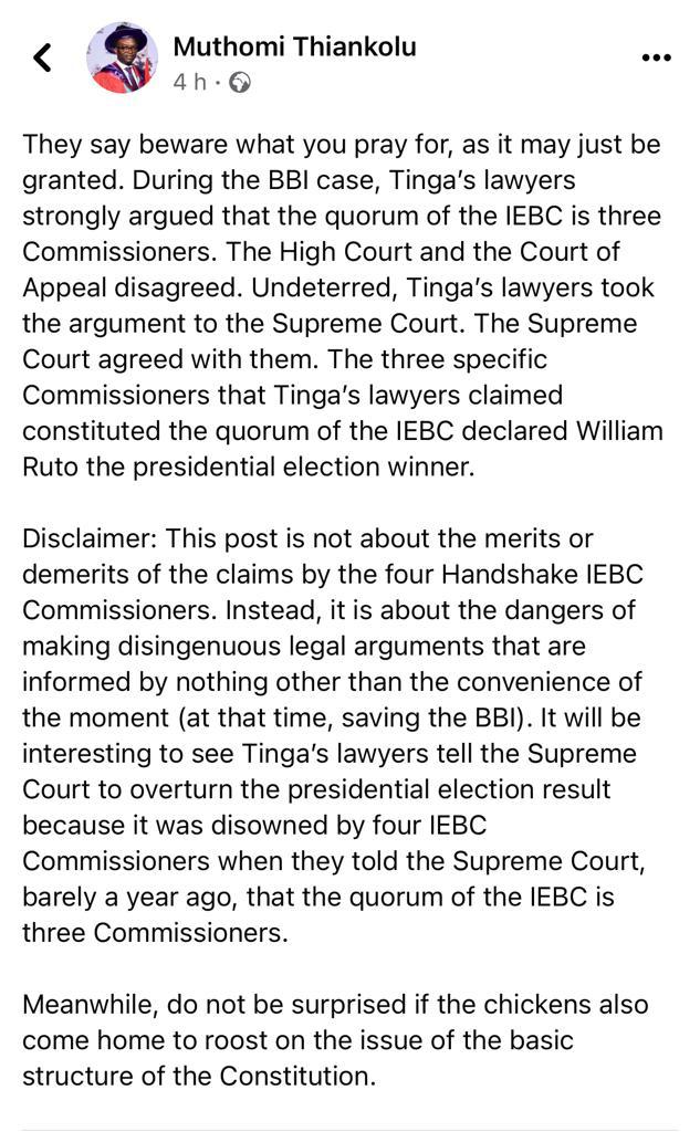 wesrono's tweet image. When you are Political Cash Cow then every idiot will come riding on you...

Raila during BBI case argued and SCOK approved 3 commissioners as fully constituted quorum.

Read more here:

Kenchic 1 Babu The 0.01 WhatsApp