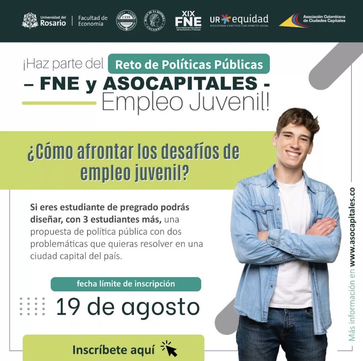 ForoEconomiaUR's tweet photo. 🚨 ¡Atención estudiantes universitarios de las #CiudadesCapitales!

Los invitamos a unirse a este reto con @Asocapitales para que juntos #ConstruyamosPolíticasPúblicas que fomenten y fortalezcan el empleo juvenil.

Inscríbete en este link:
https://t.co/vLsycqVT4l https://t.co/plkDsyvHEl