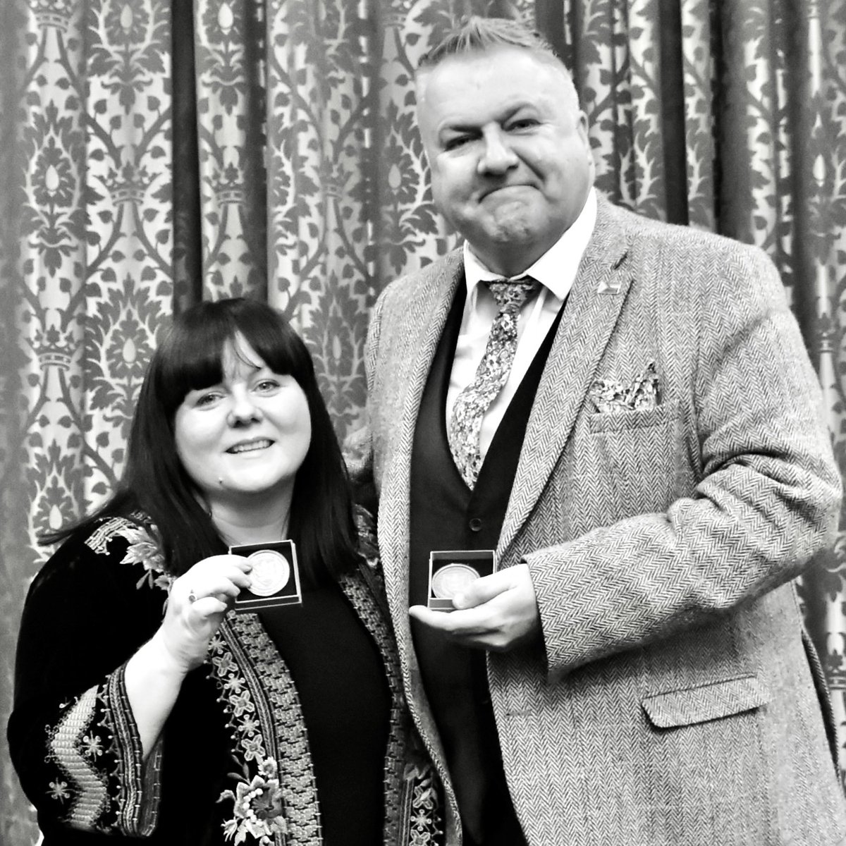 A lovely photo of two talented locals, <a href="/andytrain/">Andy Train MStJ (He / Him) 🇬🇧 🇮🇪🏳️‍🌈 🇺🇦</a> <a href="/LouiseaYates/">Lou Yates</a> receiving their Lord Mayor’s Civic Crown Award last year.
