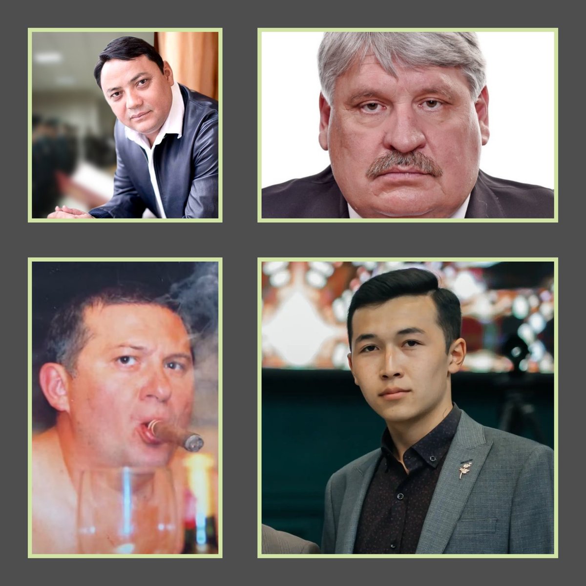 Три человека, изображенных на этой фотографии разворовали Кыргызстан на миллиарды долларов, но несмотря на это продолжают жить припеваючи на свободе. 
Четвёртый человек, изображенный здесь же  - выходец из простой семьи, хотел сохранить природу Кыргызстана от уничтожения и попал