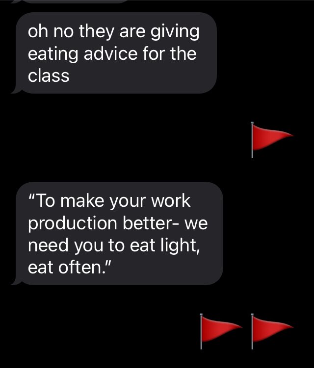 kylectron's tweet photo. What stage of capitalism is it when employers have trainings on their company’s endorsed eating disorders? Asking for a friend. [ @MaintenancePod ] https://t.co/wKApGD1Mnn
