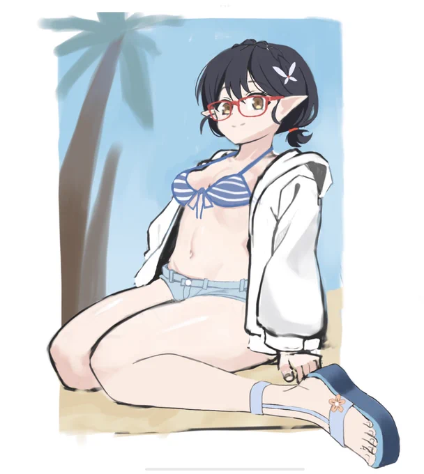 水着アヤネちゃんのラフ〜。 #ブルアカ 